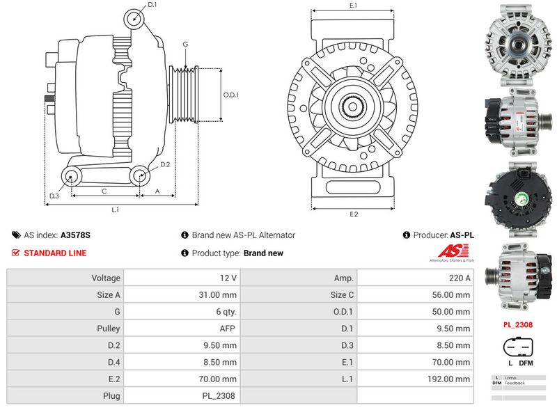 AS-PL A3578S Alternator