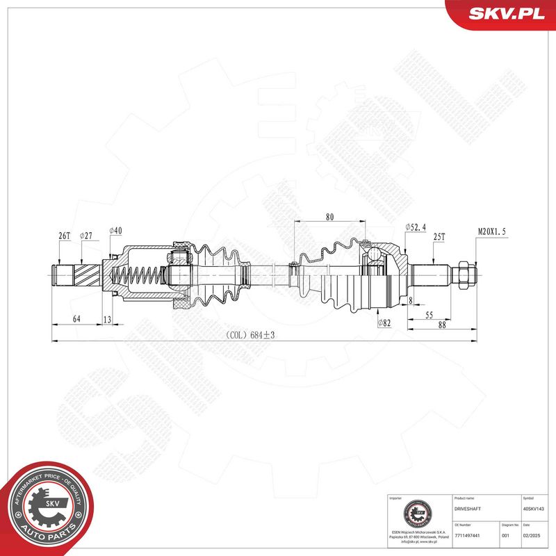 ESEN SKV 40SKV143 Drive Shaft