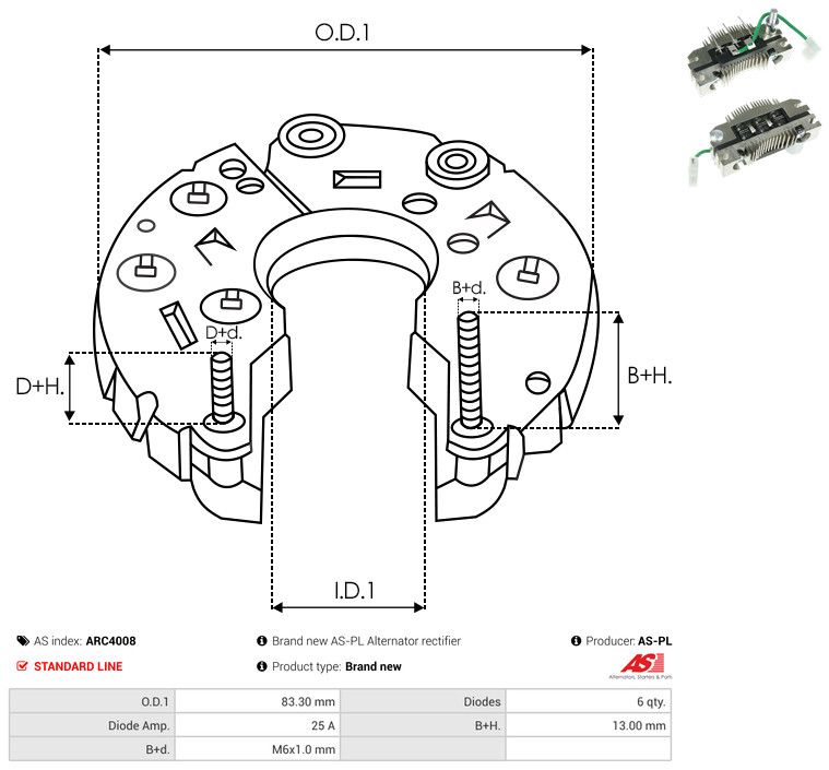AS-PL ARC4008 Rectifier, alternator