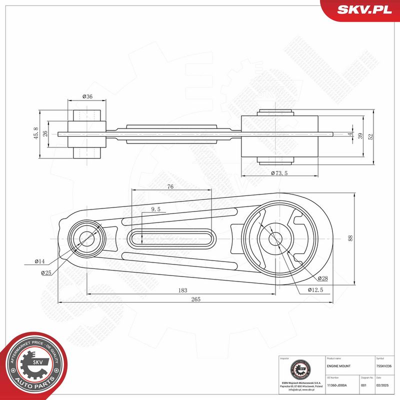 Paigutus, Mootor, ESEN SKV 75SKV236