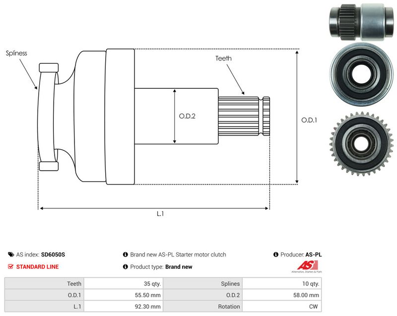 AS-PL SD6050S Pinion, starter