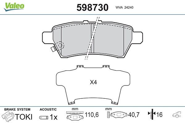 Plaquettes+de+frein+à+disque VALEO 598730