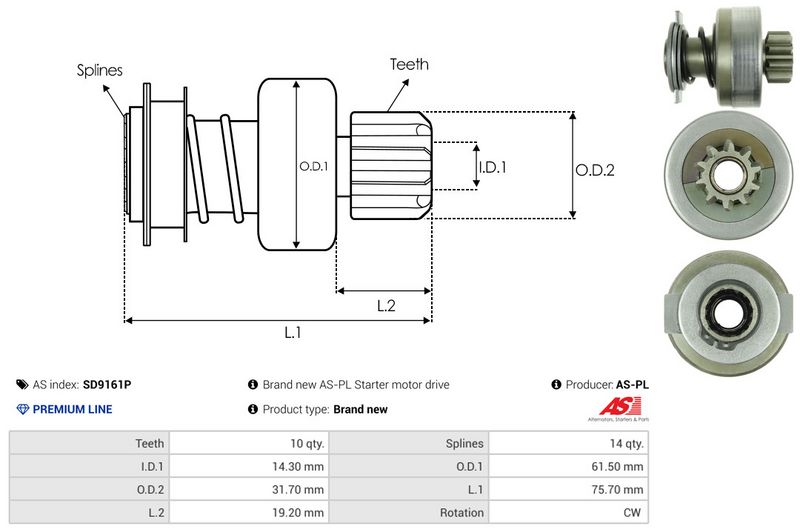 AS-PL SD9161P Freewheel Gear, starter
