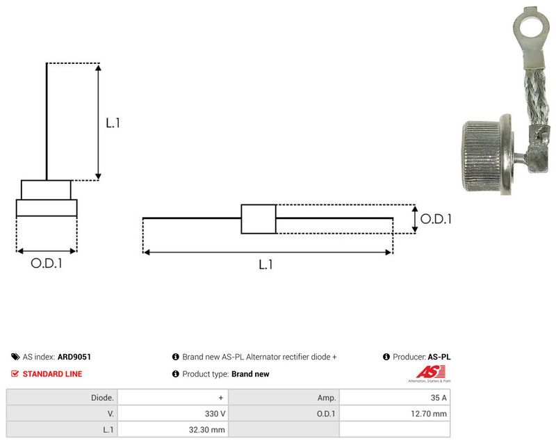 AS-PL ARD9051 Rectifier, alternator