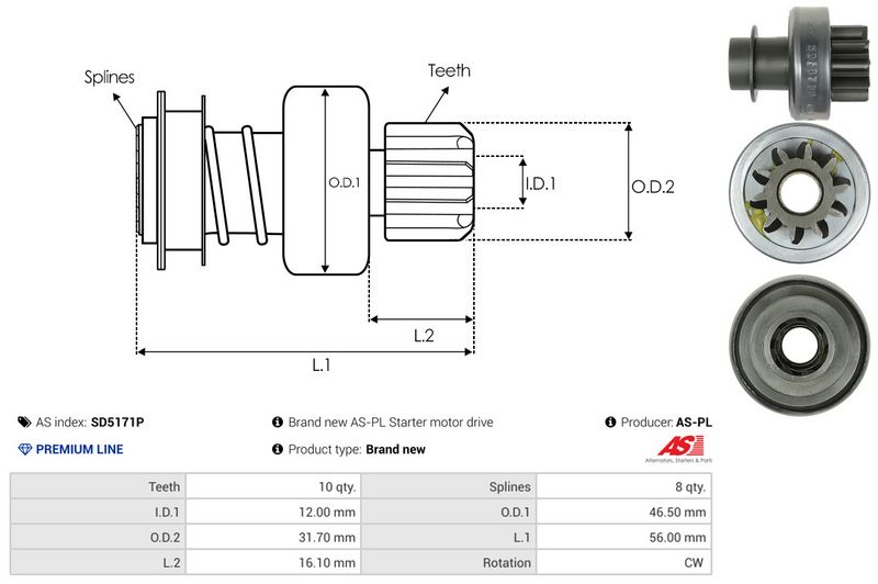 AS-PL SD5171P Freewheel Gear, starter