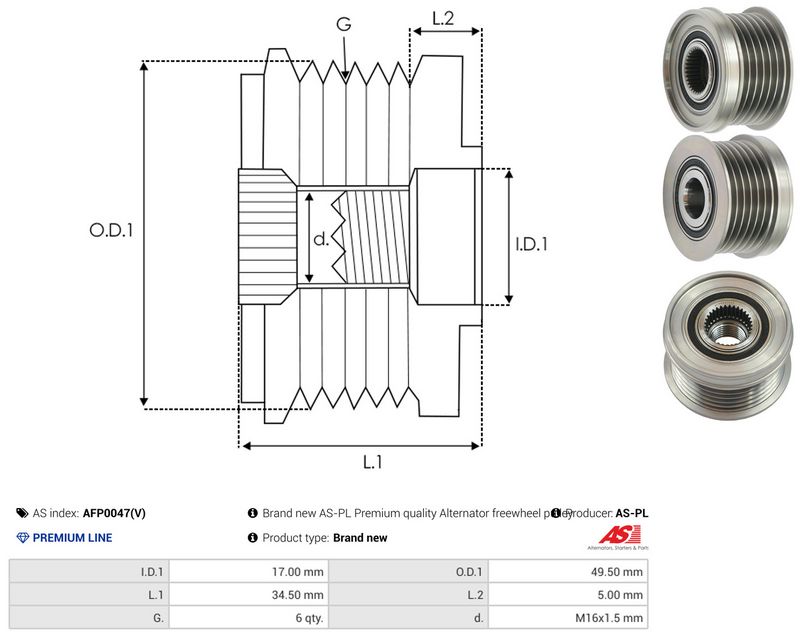 AS-PL AFP0047(V) Alternator Freewheel Clutch