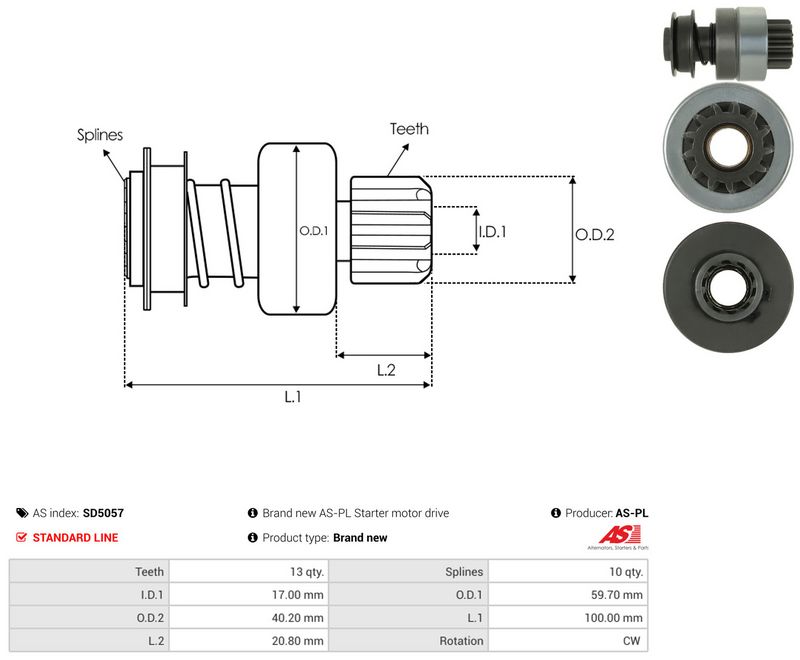 AS-PL SD5057 Freewheel Gear, starter