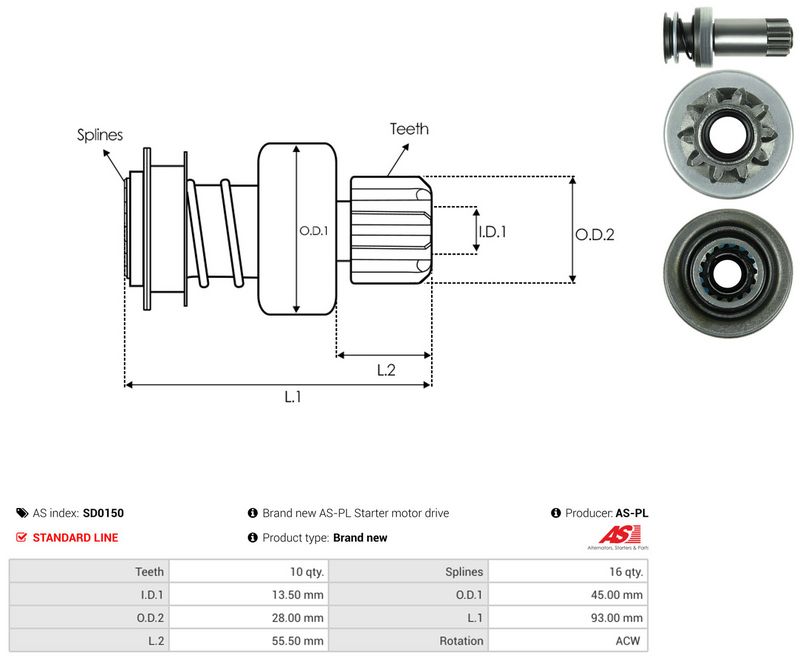 AS-PL SD0150 Freewheel Gear, starter