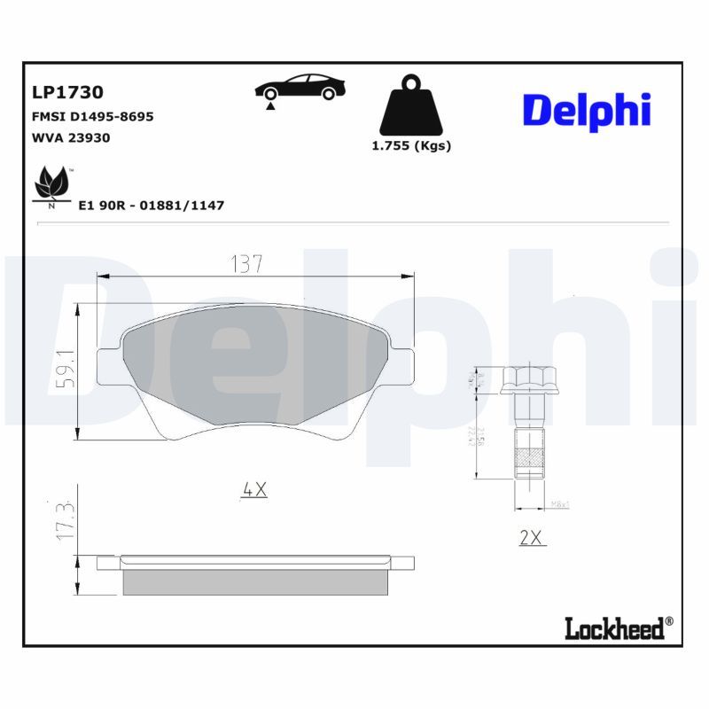 Piduriklotsi komplekt, ketaspidur, DELPHI LP1730
