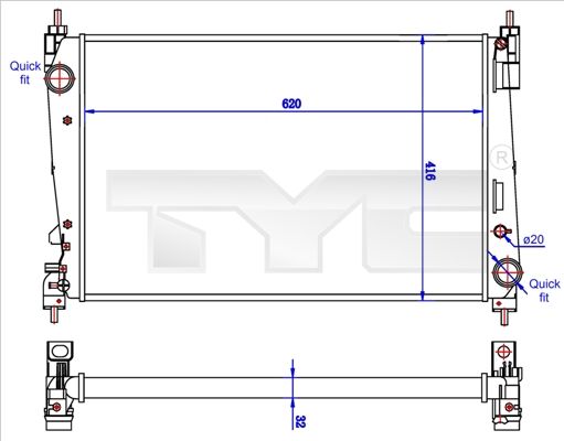 Радіатор, система охолодження двигуна, Tyc 725-0042-R