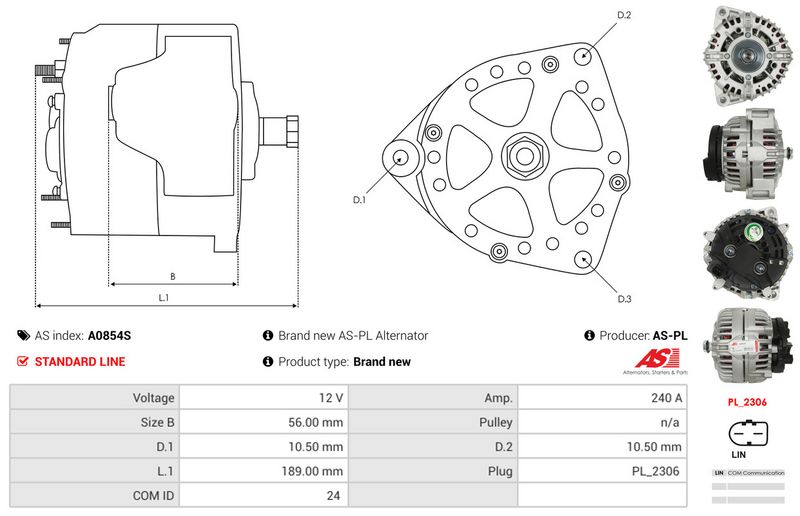 AS-PL A0854S Alternator