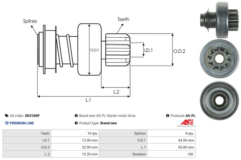 AS-PL SD3160P Freewheel Gear, starter