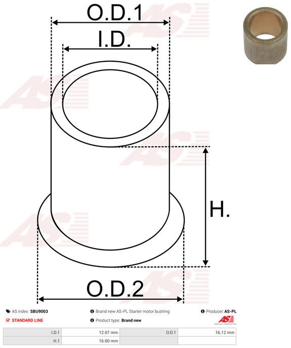 AS-PL SBU9003 Bush, starter shaft