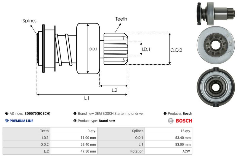 AS-PL SD0070(BOSCH) Freewheel Gear, starter