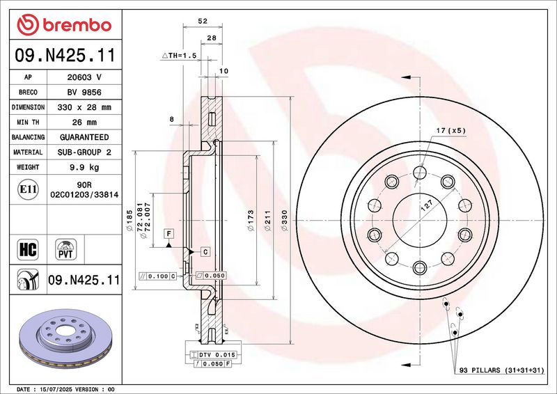 Brake disc Voor past: JEEP GRAND CHEROKEE L V 2.0H 05.21-