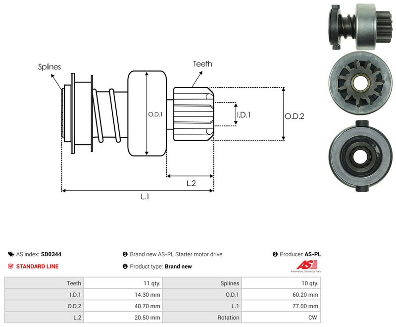 AS-PL SD0344 Freewheel Gear, starter