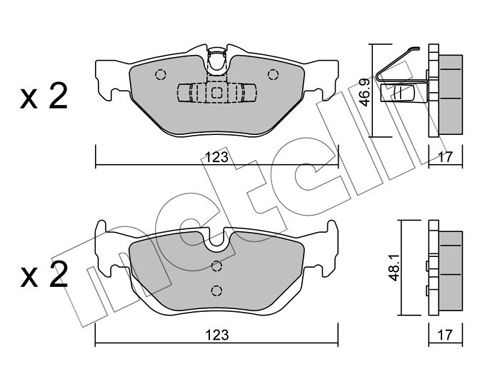 Комплект гальмівних накладок, дискове гальмо, Metelli 22-0642-0