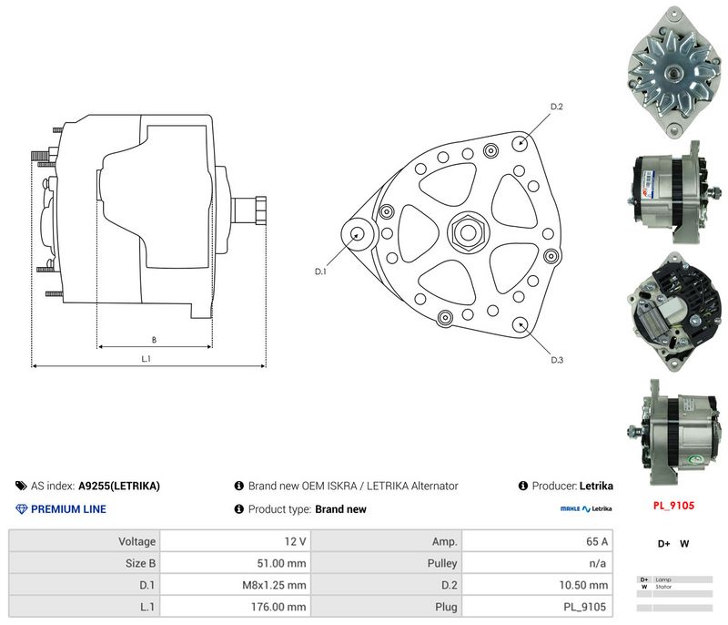 AS-PL A9255(LETRIKA) Alternator