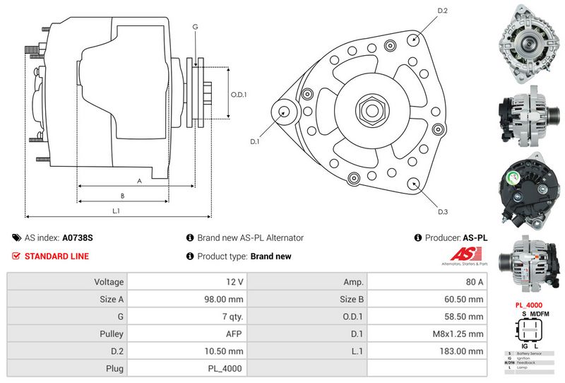 AS-PL A0738S Alternator