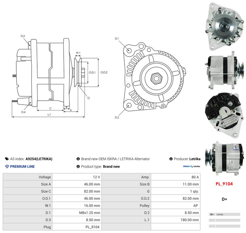 AS-PL A9254(LETRIKA) Alternator