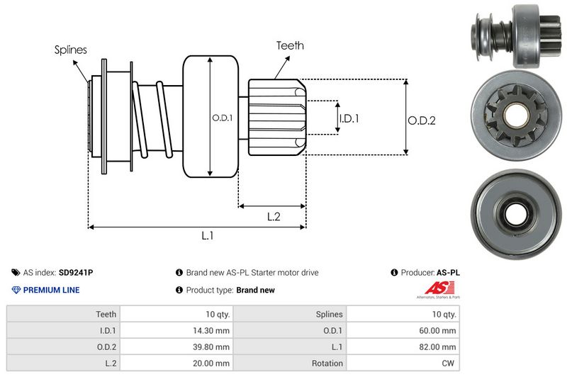 AS-PL SD9241P Freewheel Gear, starter