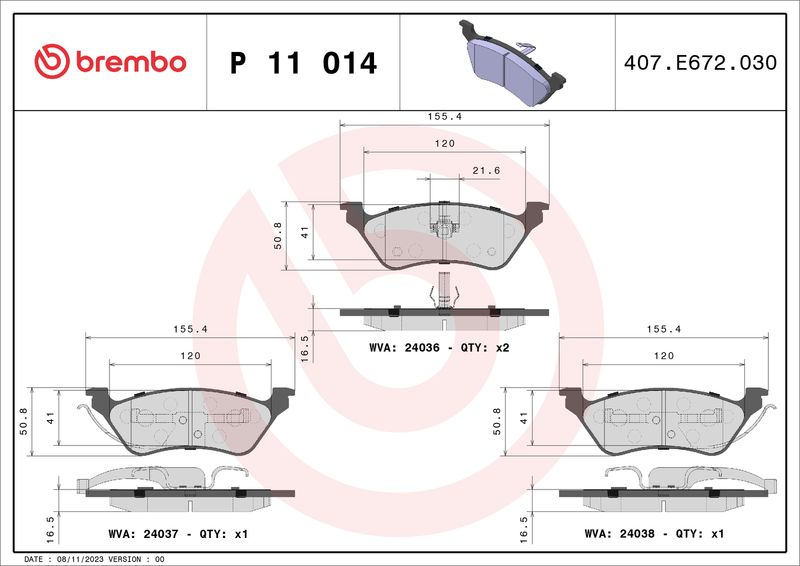 BREMBO fékbetétkészlet, tárcsafék P 11 014