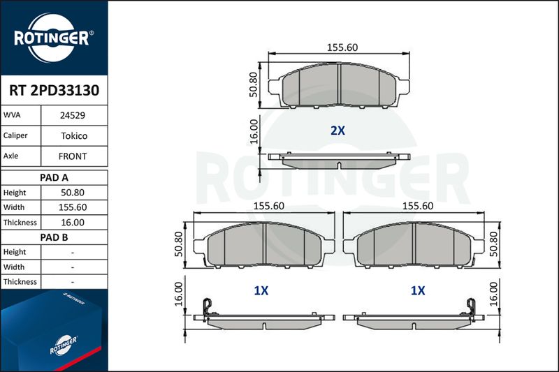 ROTINGER fékbetétkészlet, tárcsafék RT 2PD33130