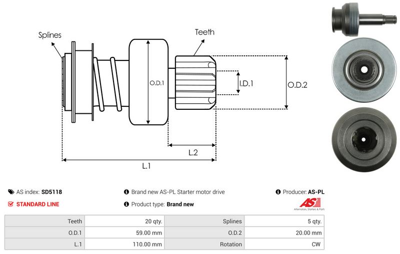AS-PL SD5118 Freewheel Gear, starter