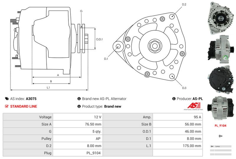 AS-PL A3075 Alternator