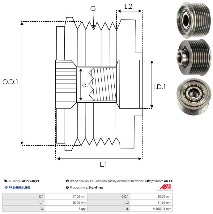 AS-PL AFP0038(V) Alternator Freewheel Clutch