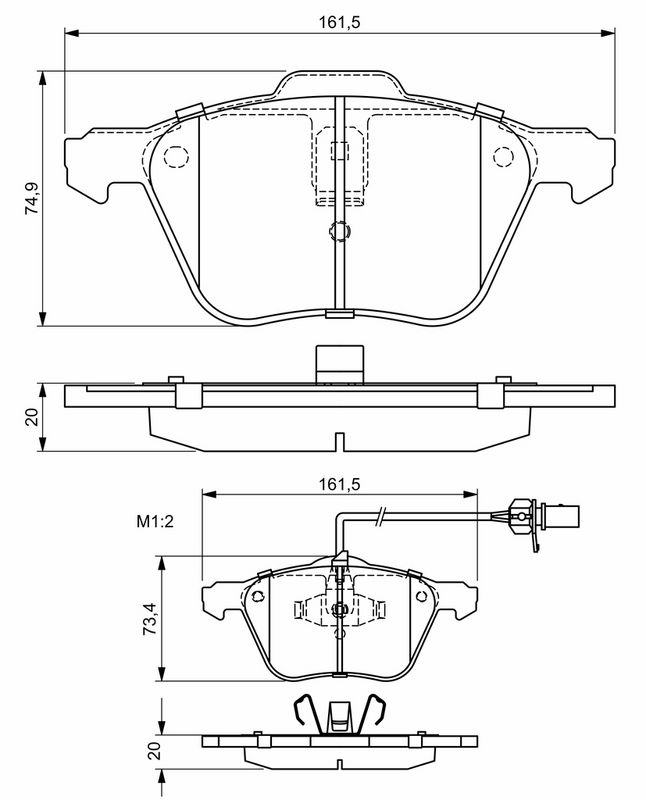 Piduriklotsi komplekt, ketaspidur, BOSCH 0 986 424 777