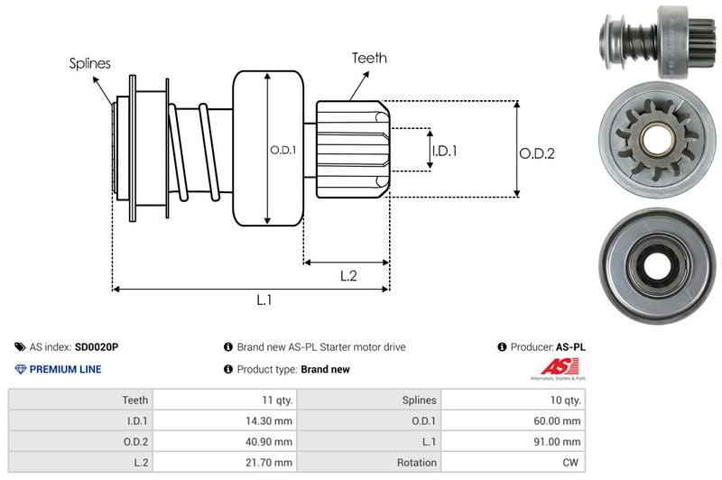 AS-PL SD0020P Freewheel Gear, starter