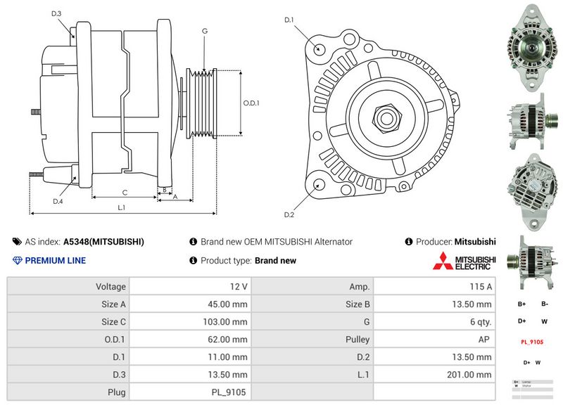 AS-PL A5348(MITSUBISHI) Alternator