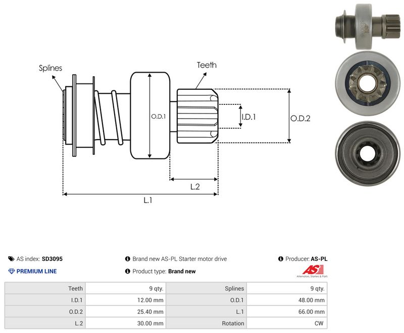 AS-PL SD3095 Freewheel Gear, starter