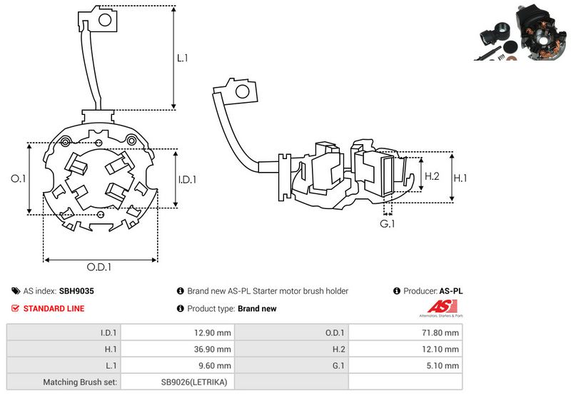 AS-PL SBH9035 Holder, carbon brushes