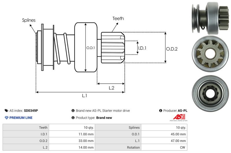 AS-PL SD0349P Freewheel Gear, starter