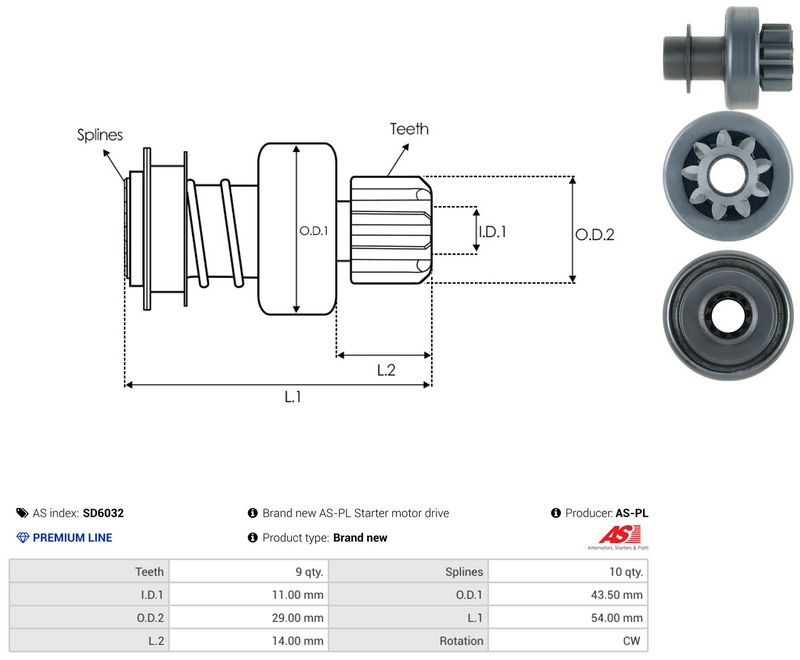 AS-PL SD6032 Freewheel Gear, starter