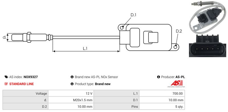 AS-PL NOX9327 NOx Sensor, urea injection