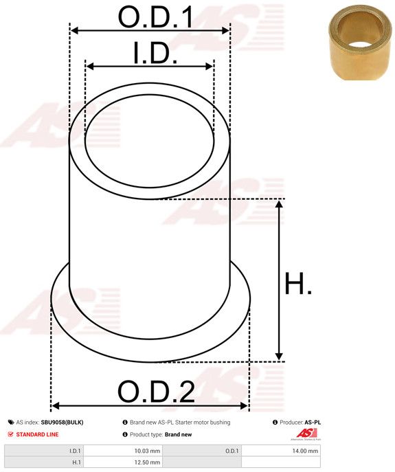 AS-PL SBU9058(BULK) Bush, starter shaft