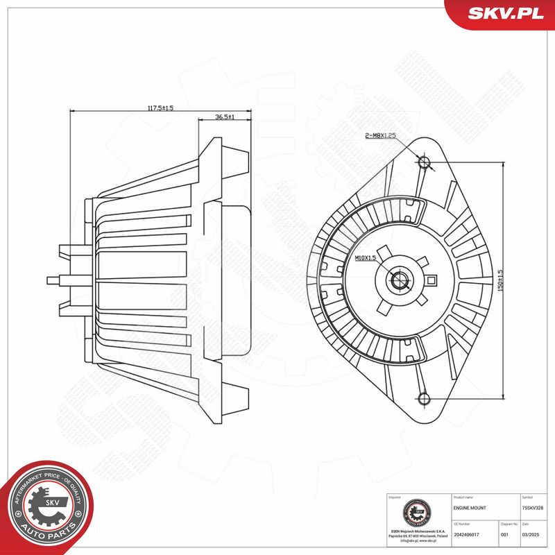 Paigutus, Mootor, ESEN SKV 75SKV328