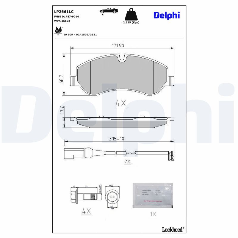 Piduriklotsi komplekt, ketaspidur, DELPHI LP2661LC