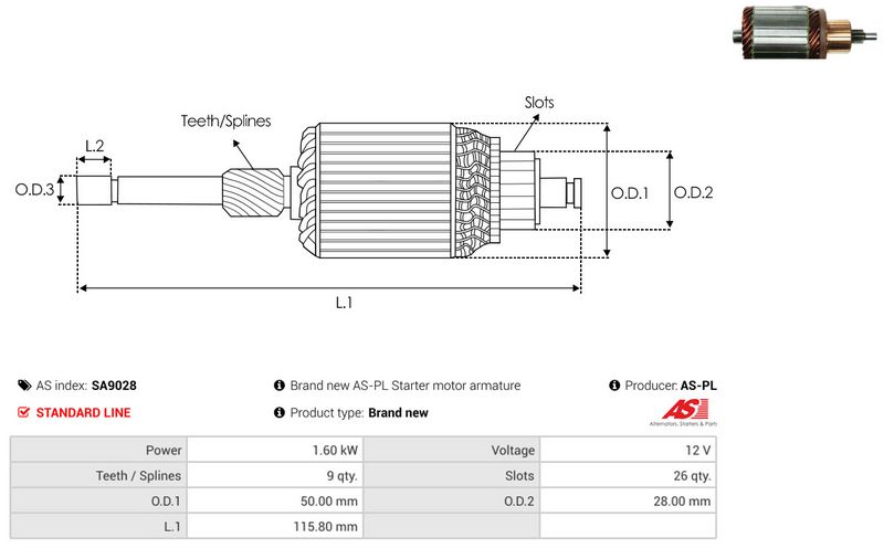 AS-PL SA9028 Armature, starter