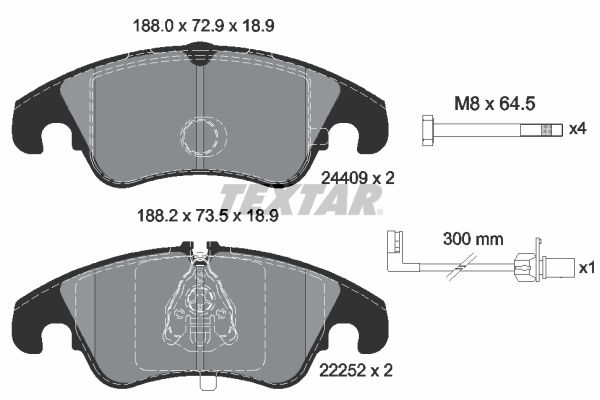 Комплект гальмівних накладок, дискове гальмо, Textar 2440903