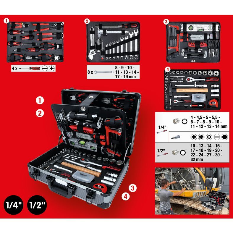 1/4"+1/2" Universal verktygssats, 127-delar