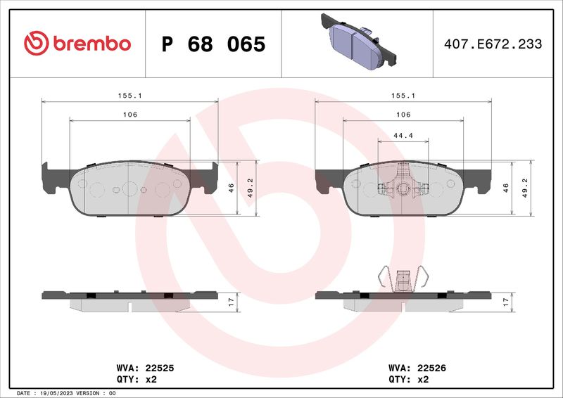 Комплект гальмівних накладок, дискове гальмо, Brembo P68065X