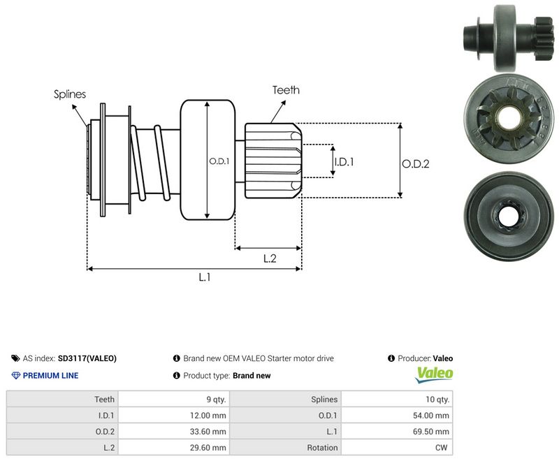 AS-PL SD3117(VALEO) Freewheel Gear, starter