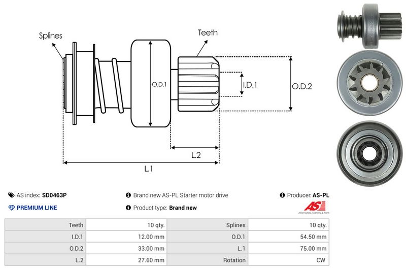 AS-PL SD0463P Freewheel Gear, starter