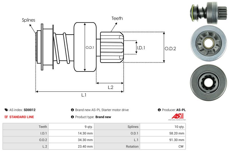 AS-PL SD0012 Freewheel Gear, starter