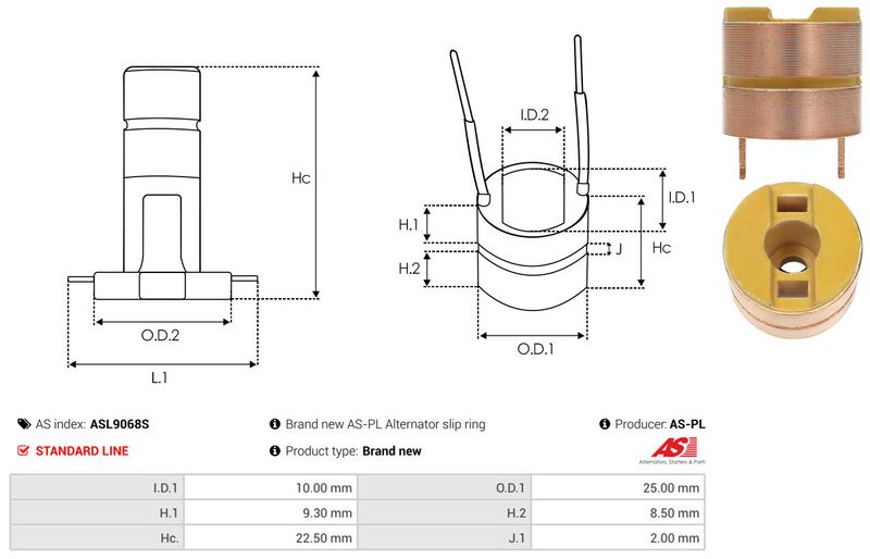 AS-PL ASL9068S Slip Ring, alternator