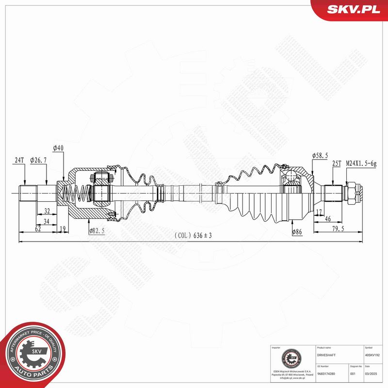 ESEN SKV 40SKV192 Drive Shaft